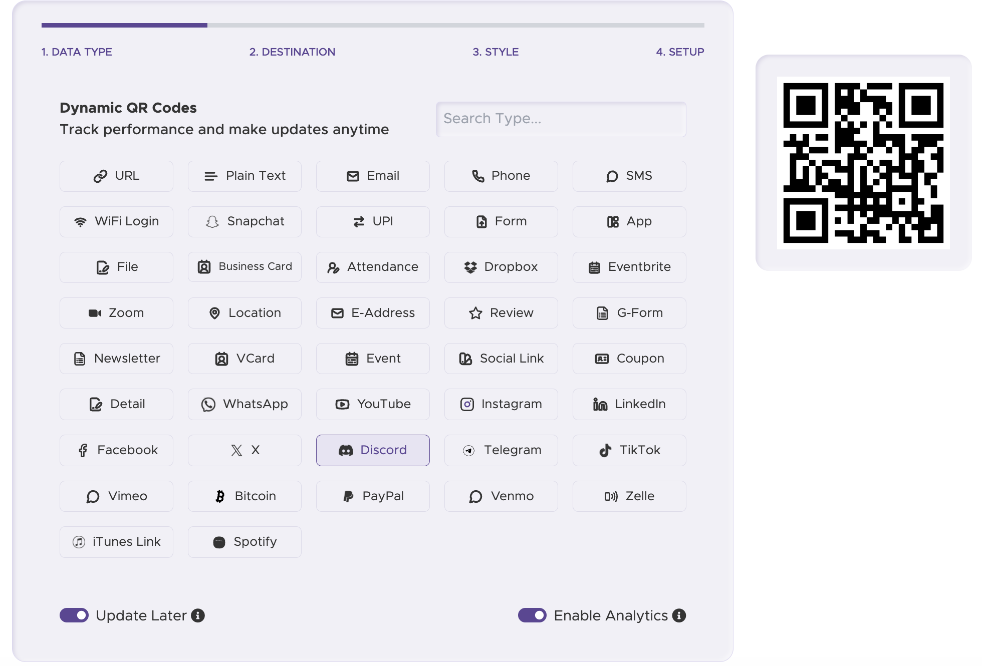 Paso 1: Selecciona el tipo de código QR adecuado