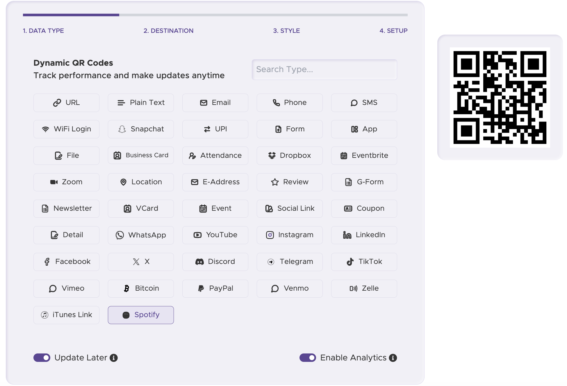 Paso 1: Selecciona el tipo de código QR adecuado